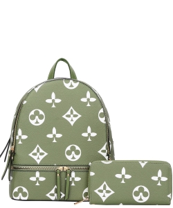2in1 Print Zipper Backpack With wallet Set SY-7285W GREEN